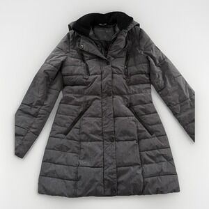 Nautica Women's Hooded Puffer Coat Dark Gray Zip & Snap Closure Estimated Medium